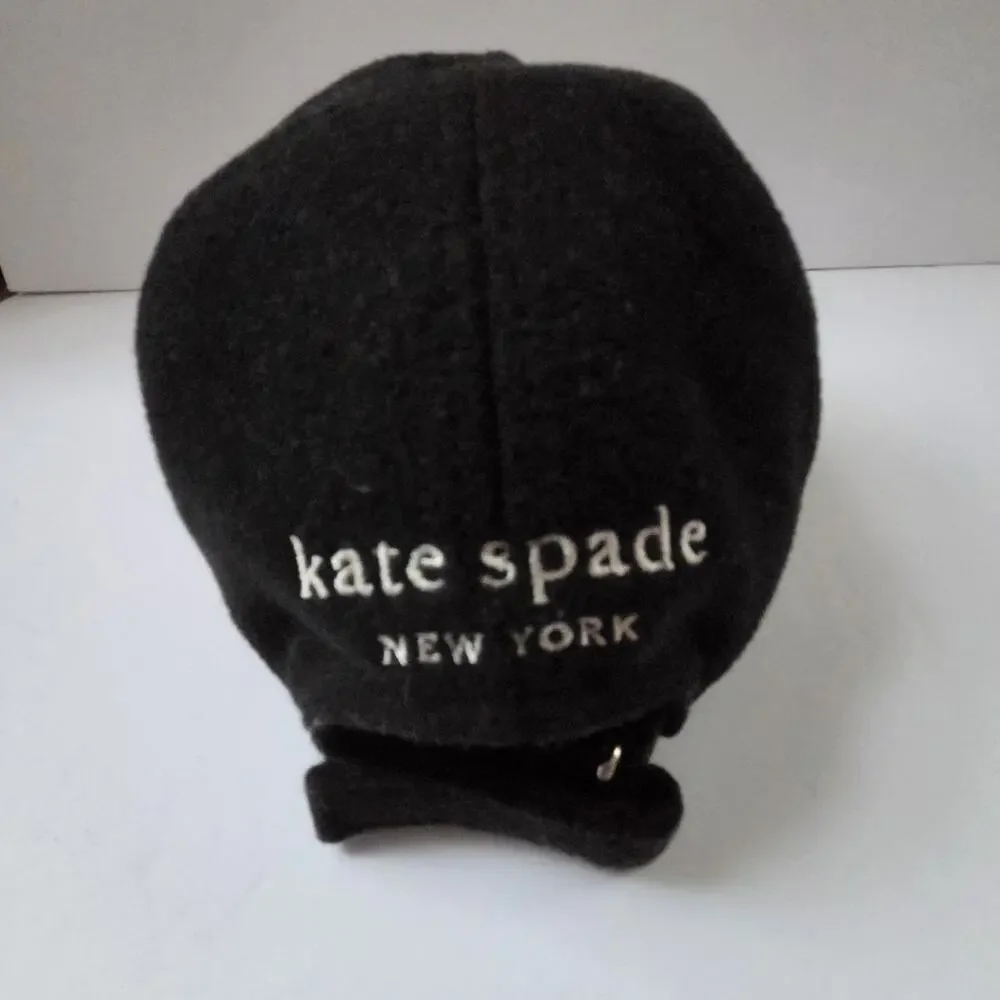 Kate Spade Black Wool Blend Baseball Cap – Spade Flower Embroidery Adjustable